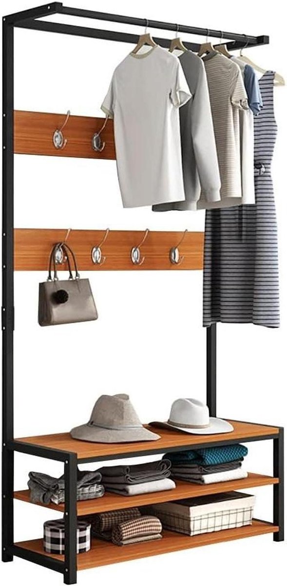 Kapstok met bank - Entree meubel - Huis Organiseren - 3 Niveaus - 80 cm breed - Rustiek br