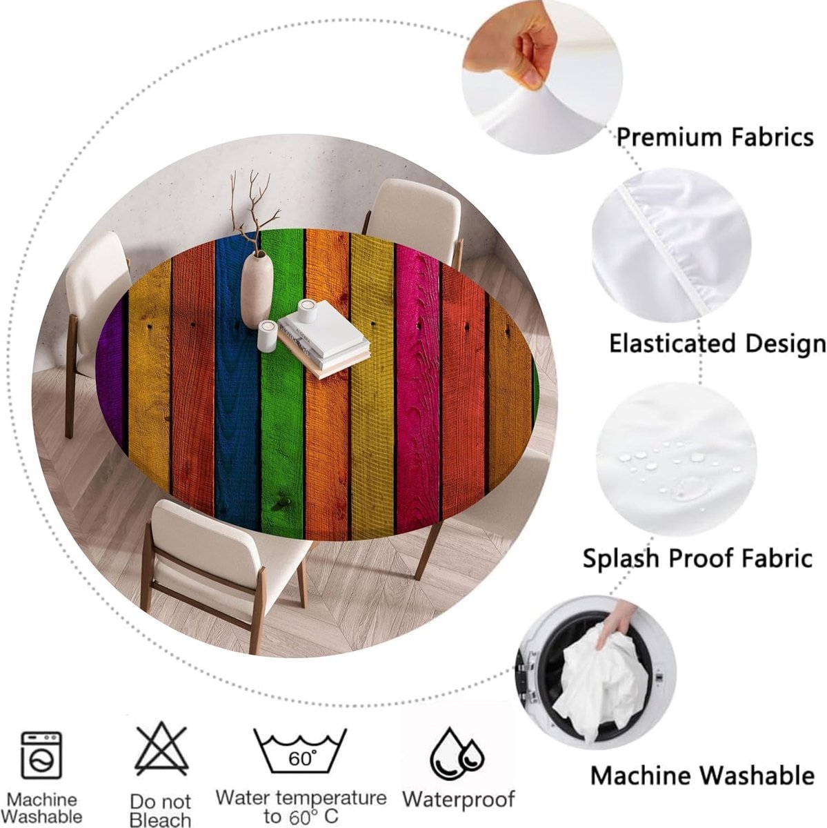 Rond tafelkleed - Tafelhoes - Buiten dineren - Elastische rand - 130 cm - Wit