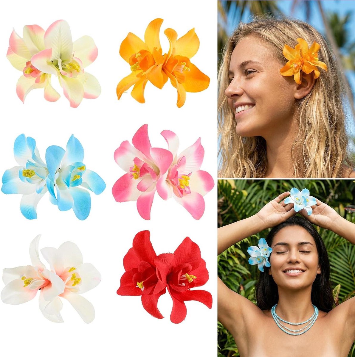 Haarspelden Bloemen - Bloemenclips - Zomerse Styling - Set van 6 - 95 cm - Multicolor