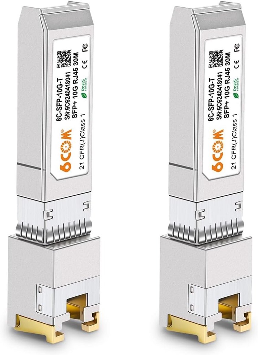 2 Stuks 10G SFP+ RJ45 Koperen Module - 1.25/2.5/10GBase-T Transceiver tot 30m
