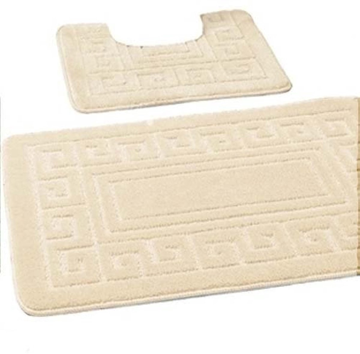 aladdien - Anti-slip badmat - Set van 2 badmatten - Cream - Inclusief toiletmat - Grieks dessin - Ideaal voor badkamer