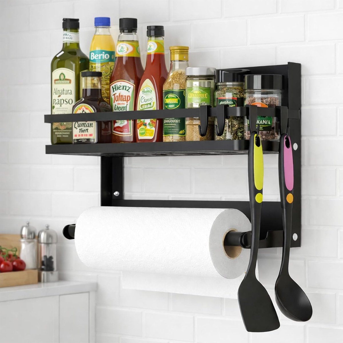 Kruidenrek Muur - Opbergrek Keuken - Keuken Organiseren - Roestvrij Staal - 30x11x40 cm - Zwart