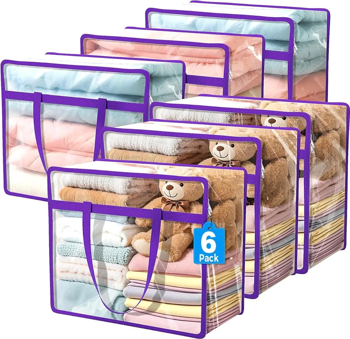 Transparante plastic opbergtas met handvat en deksel.Paars