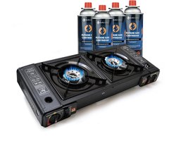 Eurocatch 2 pits Kooktoestel op Gas - incl 4 Butaan Gasbussen - Gas Stove - Camping Kooktoestel - Gaspit - Gasfornuis - Gasstel - Cooker