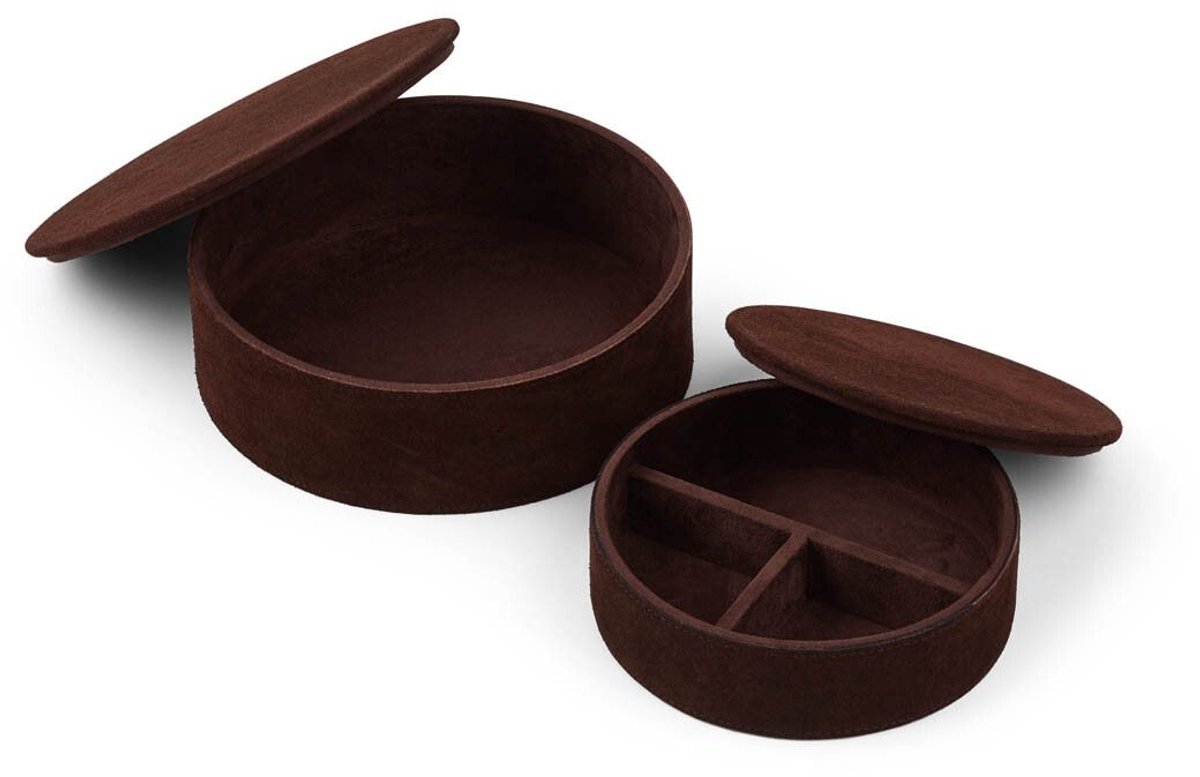 Sheepskin House - Ronde Leren Doosset - Set van 2