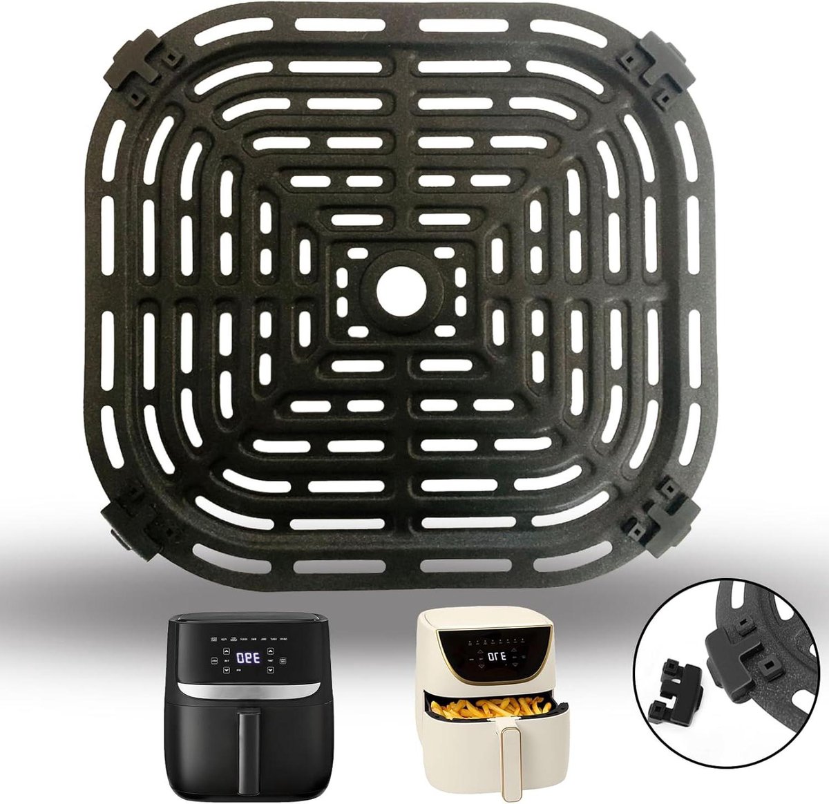 Airfryer Crisper Plate Grill Pan Rooster Knapperige Snacks Maken Food Grade Koolstofstaal 6QT Zwart