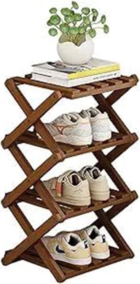 Schoenenrek - Opbergrek - Ruimte Besparen - X-vormige constructie - 4 lagen - Bruin