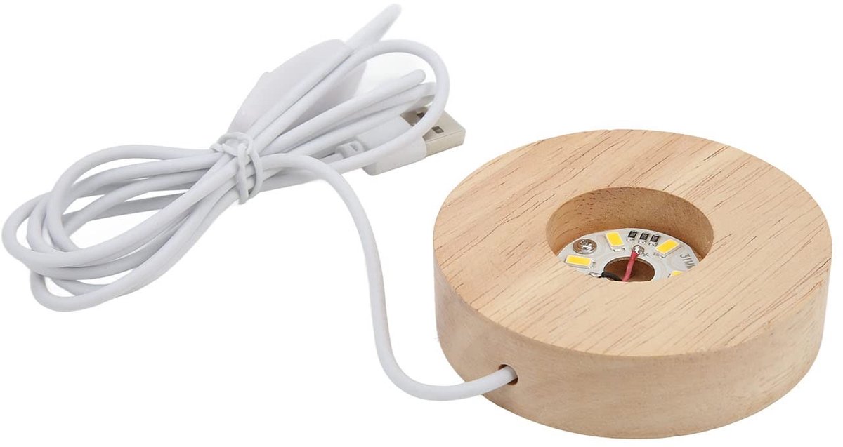 aladdien - LED Lichtbasis - Decoratieve Lamp - USB Aansluiting - 8 cm Diameter - Kerstdecoratie - Thuisverlichting - Geschikt voor Binnen - Houtkleur