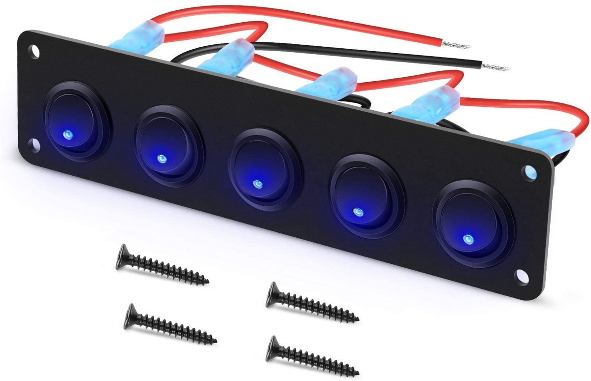 Tuimelschakelaar met 5 LED's voor Auto, Caravan en Boot - 12V DC 20A