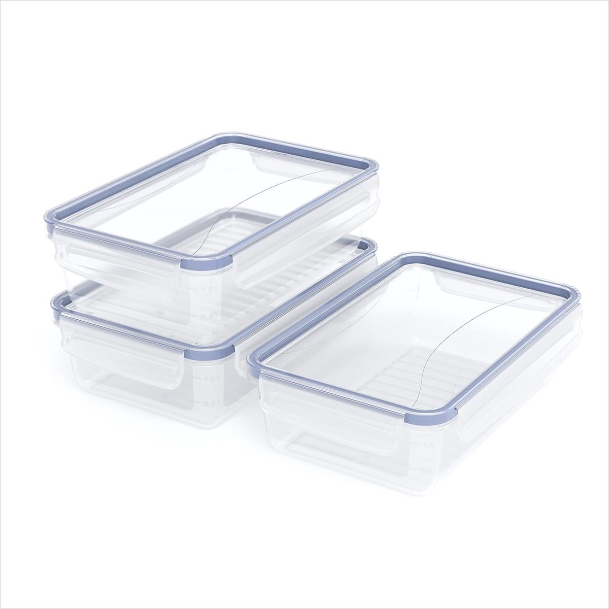 Famanu – Set van 3 plastic voedselopslagcontainers, luchtdicht en 100% lekvrij, met clipsluiting en siliconen afdichting, 1,5 l
