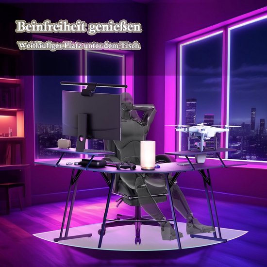 Gamingtafel, computertafel, groot bureau, L-vormig hoekbureau, gamingtafel, pc-tafel, royaal werkblad met beeldschermhouders, 120 x 73 x 46 cm — afbeelding 2