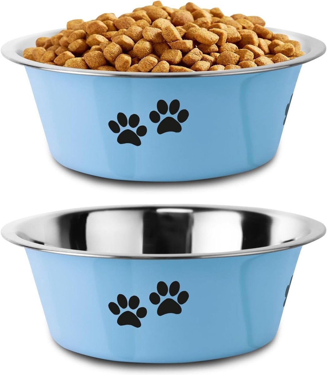 Voedings- en waterbak voor middelgrote en grote honden, roestvrij staal met antislip, 2000 ml, diameter 23 cm