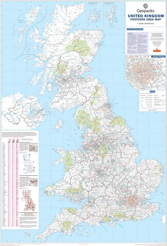 Gedetailleerde Kaart van alle Britse Postcode Gebieden en Pr ... - cover