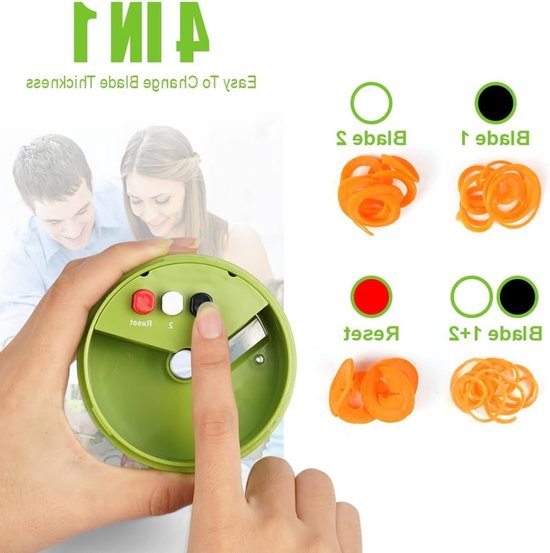 Handheld Spiralizer Groenten Slicer - 4-in-1 Verstelbare Spiral Cutter voor Pasta, Courgette, Wortel en Aardappel Noodles — afbeelding 3