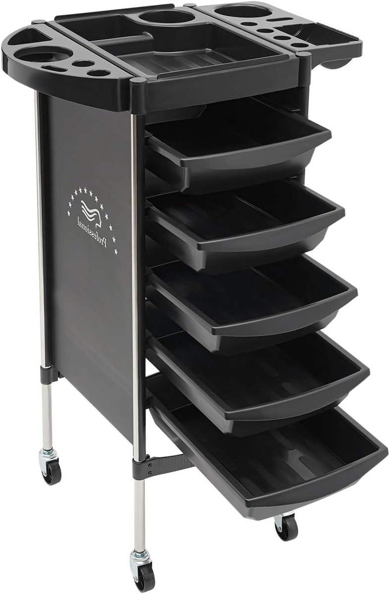 Salonwagen - Kapperskar - Opslag Organiseren - 6 Traps Ontwerp - 36x35cm Basis - Zwart