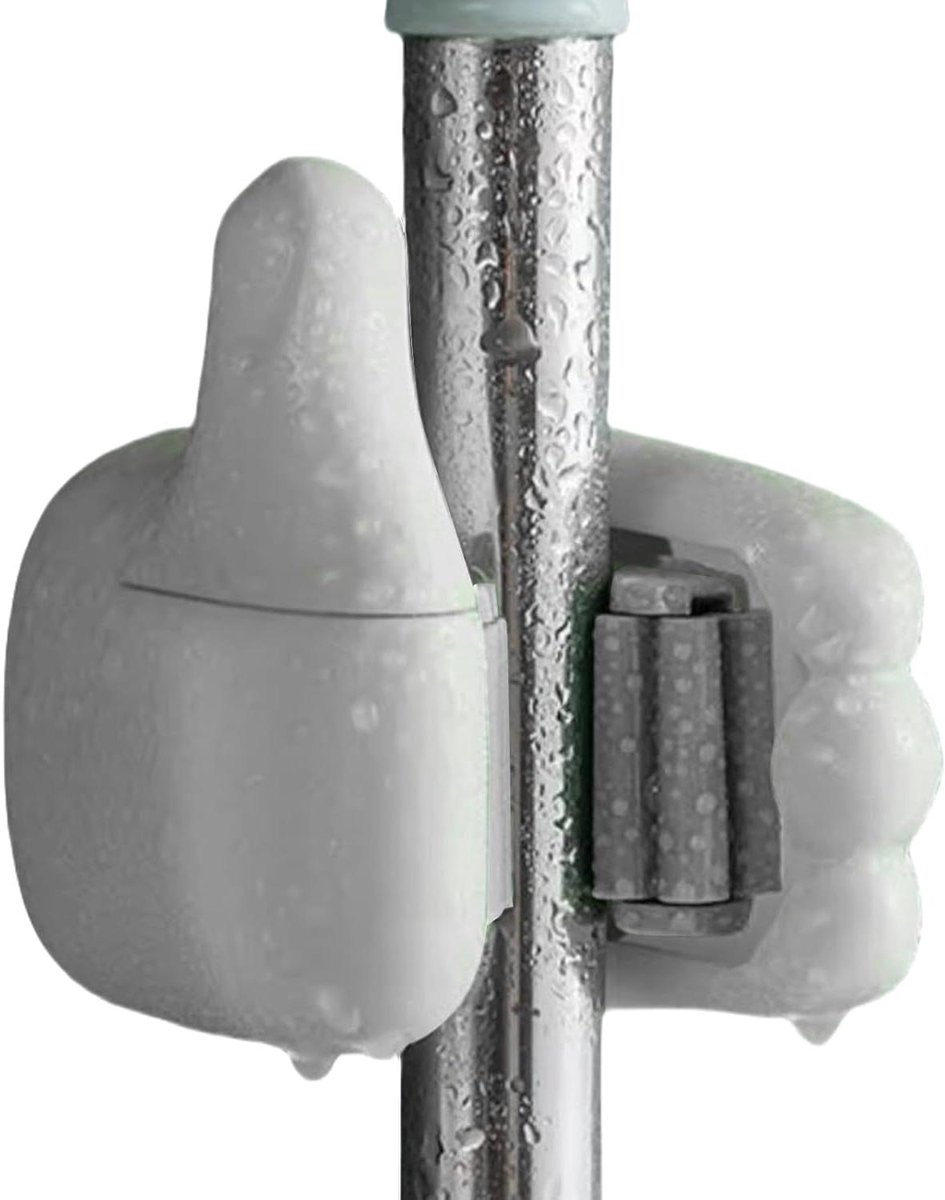 Bezem Hanger - Mop Houder - Ruimte Besparen - Zonder Boren Montage - 6 x 7.5 x 6 cm - Wit
