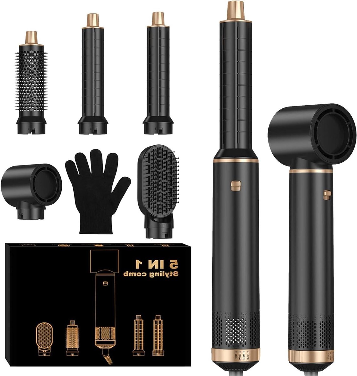 Haarstyler 5-in-1 - Multistyler Krultang - Haar Styling - Anti-verbrandingstechnologie - 26 cm - Zwart
