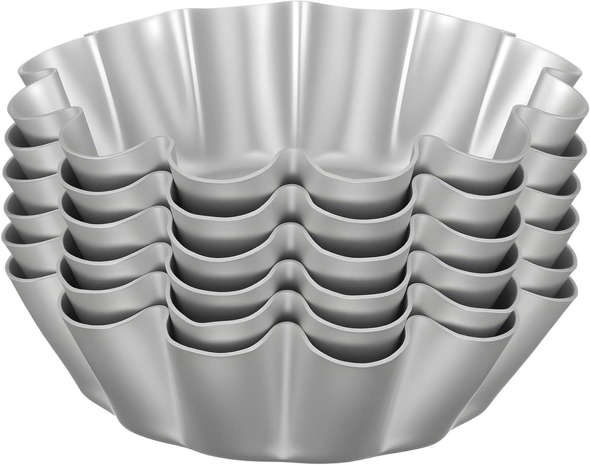 Eiertaartvormen - Mini taartpannen - Cakes bakken - Antiaanbaklaag - 6 stuks 10 cm - Zilver