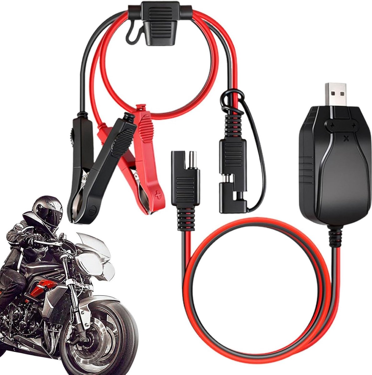 Motor Acculader - Druppellader Onderhoudslader - Voertuigen Opladen - Intelligente Stroomvoorziening - 12V - Zwart
