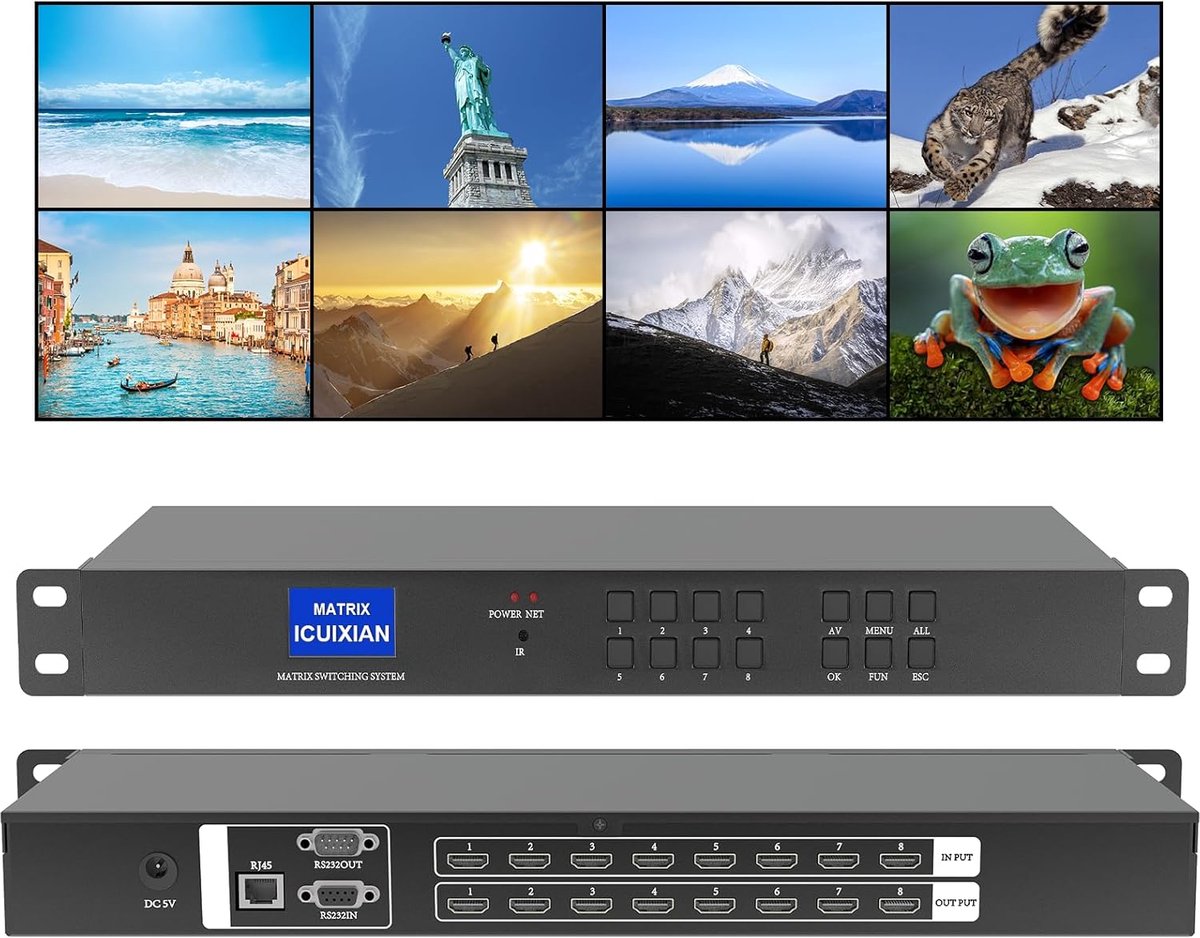 HDMI Matrix Switch - 8x8 Verdeelunit - Signaal Schakelen - Web GUI Bediening - 4K30Hz - Zwart