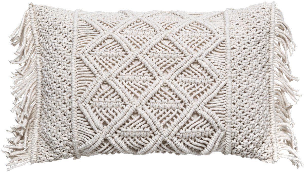 Atmosphera Créateur d'intérieur® Sierkussen - Macramé Kleur Ivoor Tuin Woonkamer Decoratie - Ecru - 50 Cm X 30 Cm Ivoorwit
