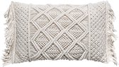 Coussin macramé 30x50, déco salon de jardin couleur ivoire