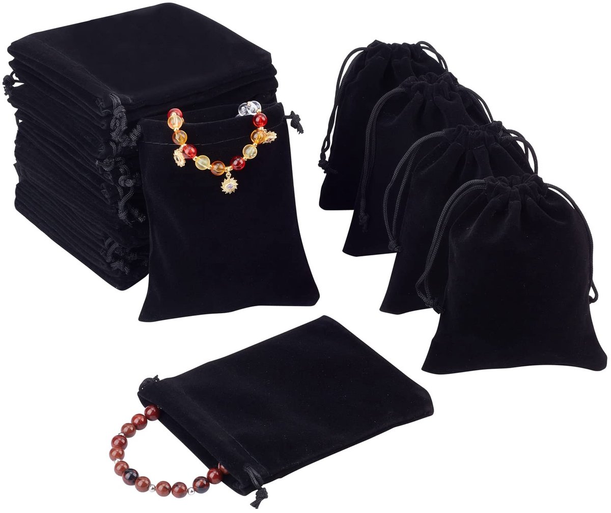 aladdien - Velvet Geschenkzakken - Perfect voor Sieraden - 50 Stuks - Zwart - Luxe Cadeauverpakking - Handig voor Opbergen - Geschikt voor Diverse G...