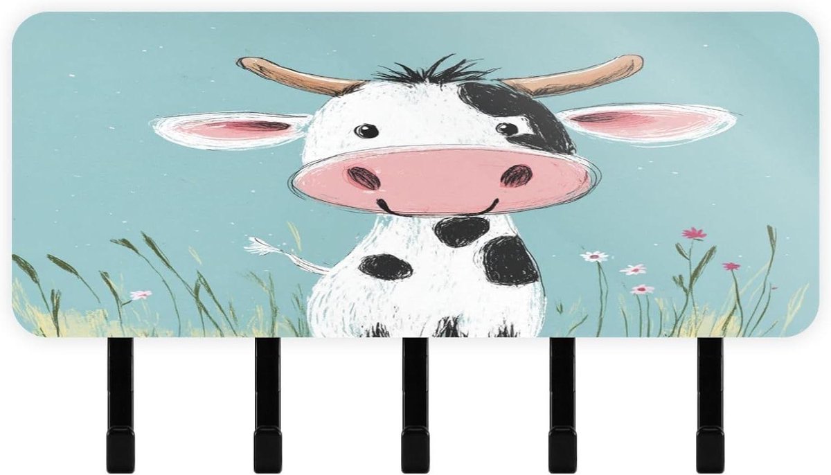 Witte Koe Sleutelhouder - Wandrek Organizer - Thuis Opbergen - Met Mailbak - 18 x 10.5 cm - Wit