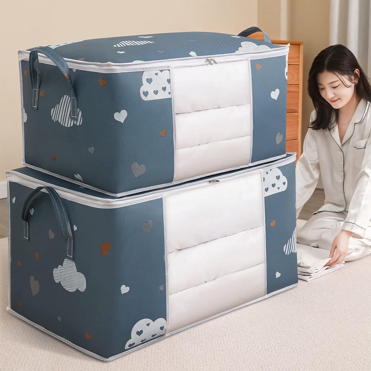 Dekbed Opbergtas - Organizer Tas - Ruimte Besparen - Verstevigd Handvat - 60x40x30cm - Marine