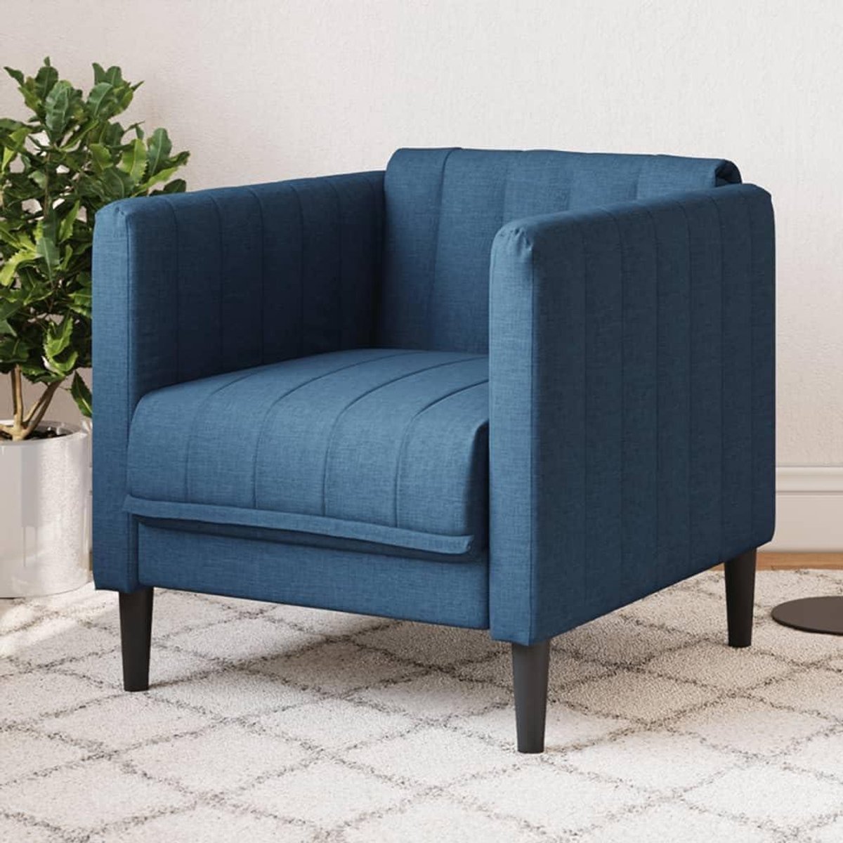 Gestoffeerde Stoel - Comfortabele Fauteuil - Ontspannen Zitten - Dikke Bekleding - 74.5 cm Hoog - Blauw