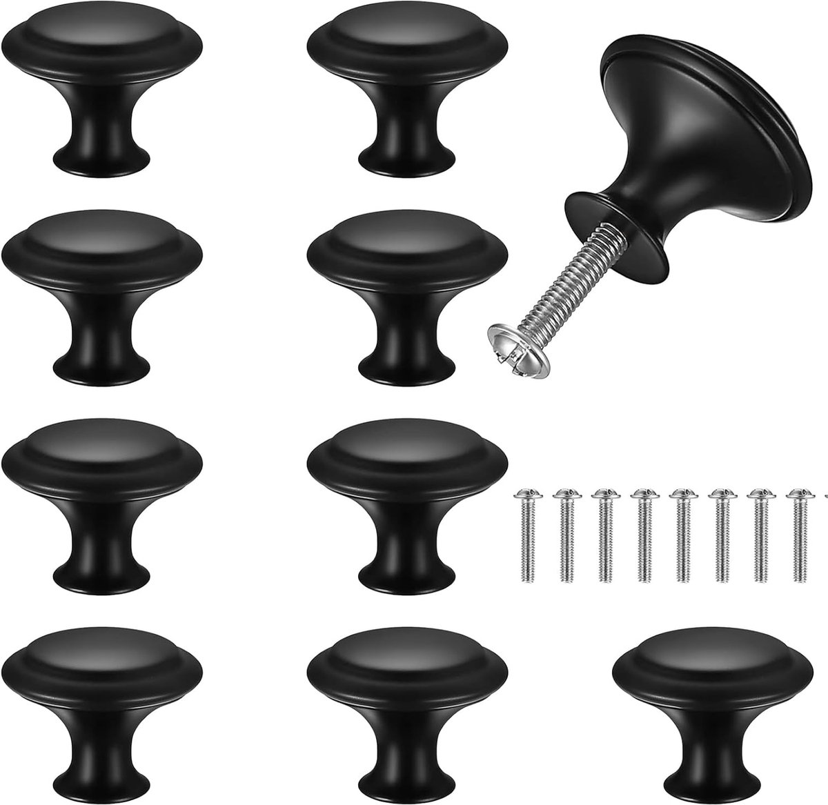 Meubelknoppen Set - Kastknoppen Roestvrij Staal - 10 Stuks - Eén Gat Ladeknoppen Zwart - Voor Keuken Kledingkast Badkamer - Moderne Ronde Deurgrepen