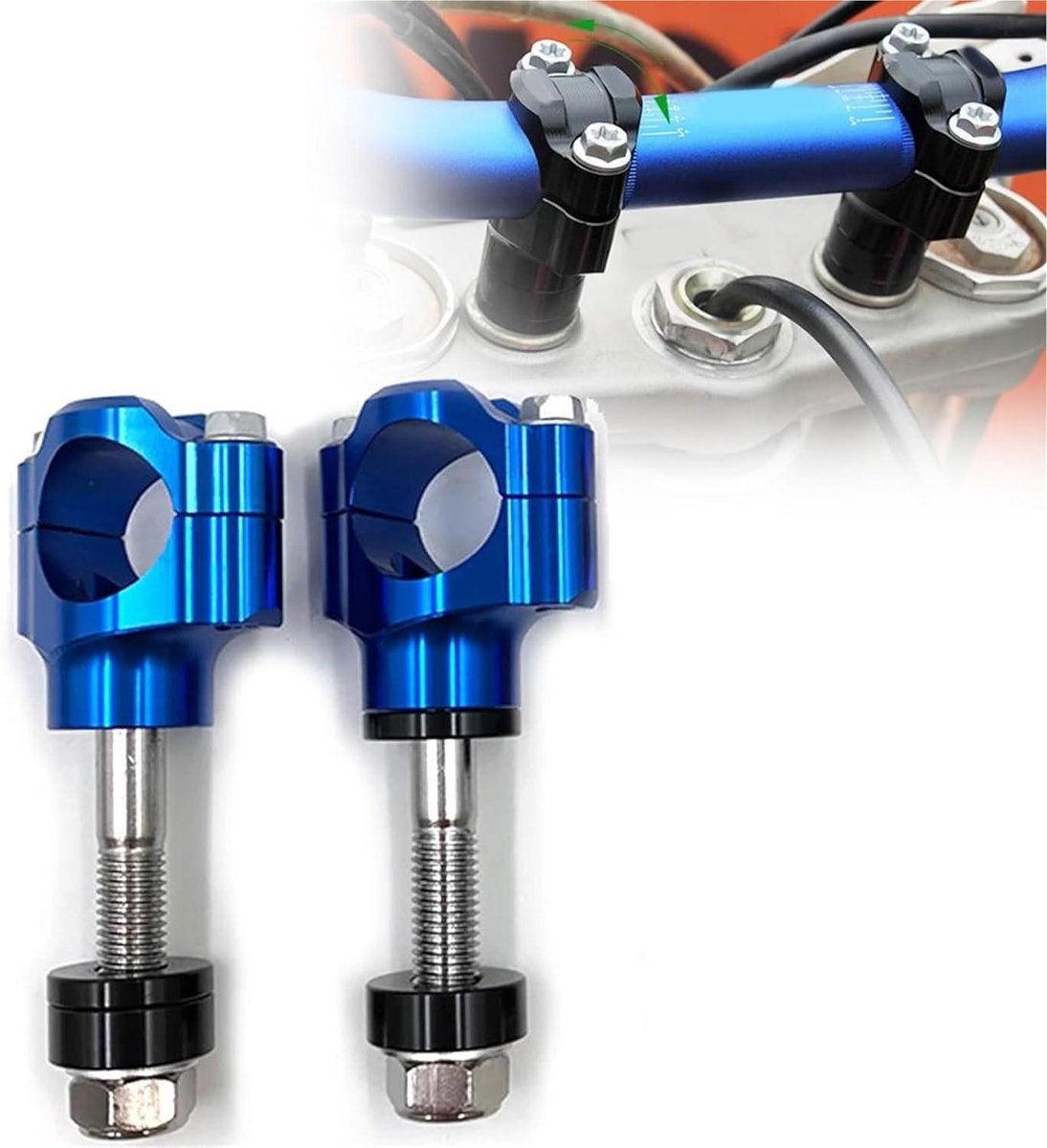 Stuurklemmen Motorfiets - Stuurverhogers Verstelbaar - Comfortabel Rijden - CNC Verwerkt Aluminium - 1 1/8 Inch - Blauw