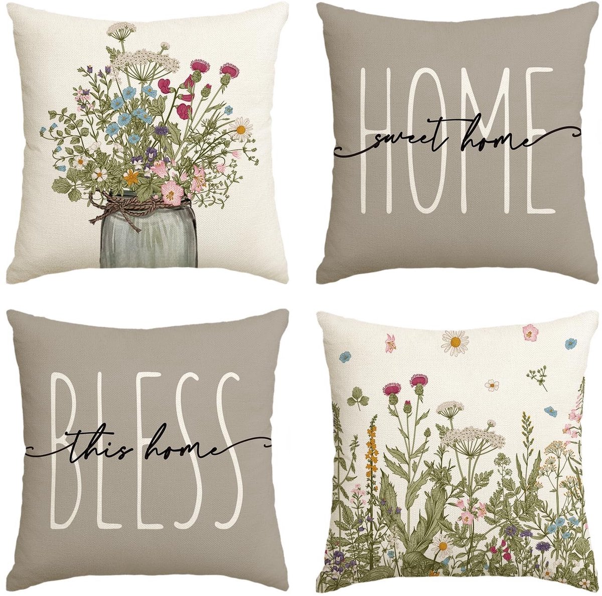 Allecto - Kussenslopen - Decoratieve kussens - Wilde bloemen - 45 x 45 cm - Sierkussens - Voor woonkamer en slaapkamer