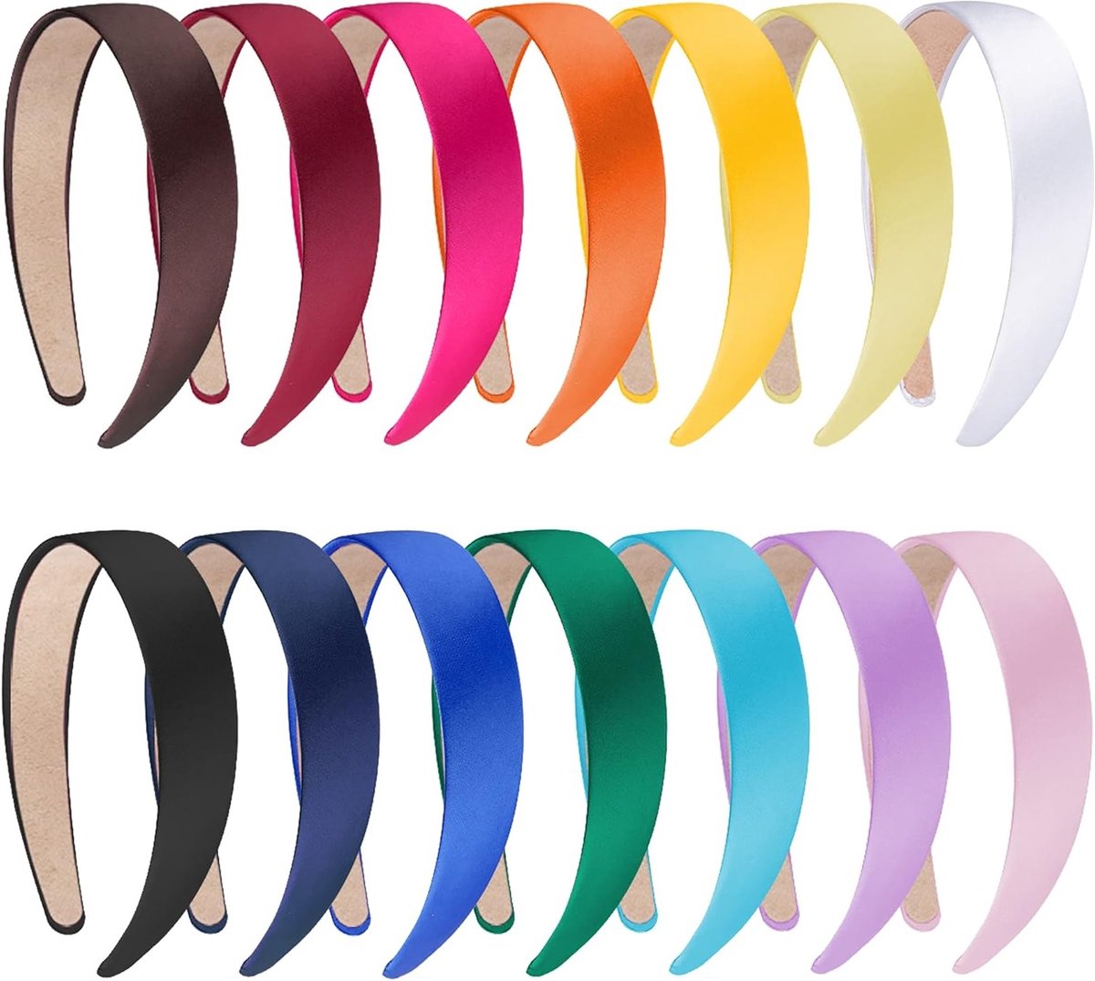 Kleurrijke Satijnen Haarbanden Set van 14 Stuks - 1 Inch Brede DIY Haaraccessoires voor Vrouwen en Meisjes