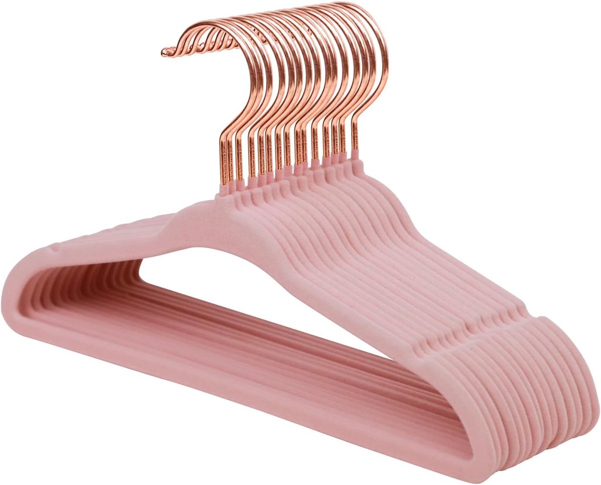 Fluwelen Babyhangers met Rose Gold haak - 15 stuks (Roze)