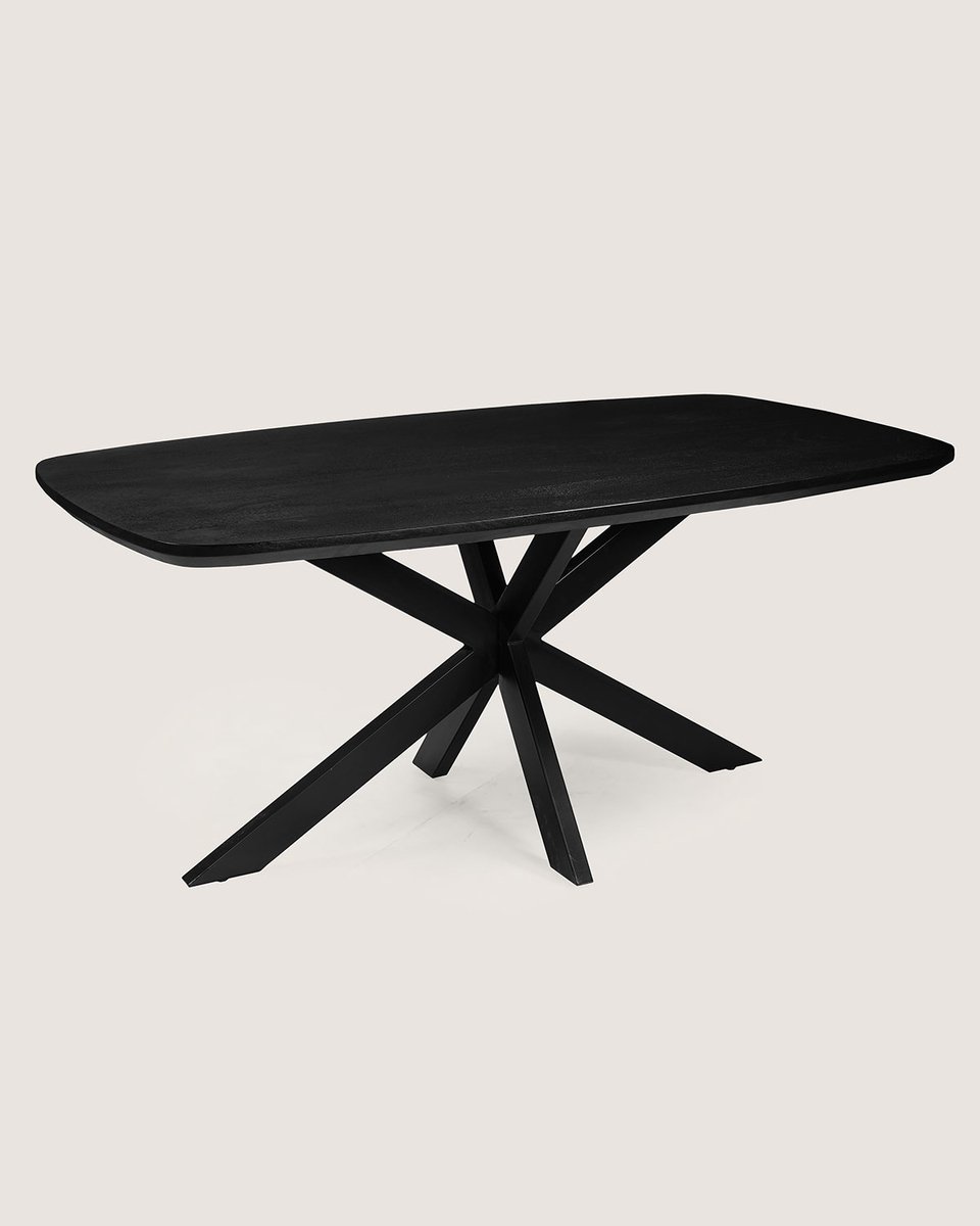 Deens Ovale Eettafel 220 cm Mangohout – Zwart – Zwart Metalen Matrix Onderstel – Elegant Chic – 8-10 Personen