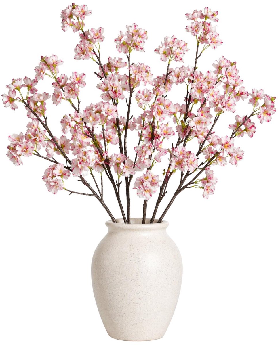 Mica Decorations Kunstbloem Bloesem Floral - 6x - H106 cm - lichtroze - kunststof - stelen kunstbloemen - boeket - bloemetjes