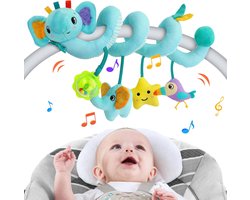 OLOEY Spiraalvormig autostoeltje speelgoed-hangspeelgoed voor kinderwagen of babybedje met rammelaar-piepje en belletje voor wieg-kinderwagen of ledikant voor pasgeboren baby's(jongens en meisjes)van 0-12 maanden