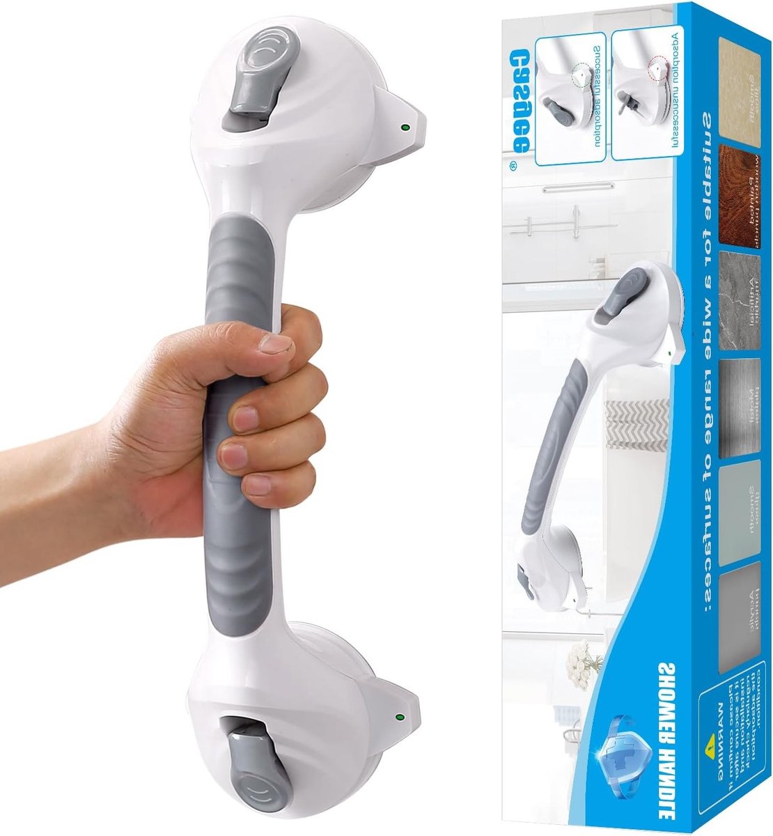 Verstelbare Douchehandgreep zonder Boren, 38 cm, Zuignap Handgreep tot 110 kg, Antislip Badhandgreep voor Senioren en Mobiliteitshulpmiddelen