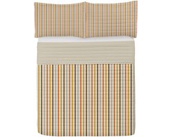 ABAKUHAUS Vintage Microfiber Bedspreiset, Kleurrijke Fashion Strepen, Zacht Beddengoed Set met kussenslopen en quilt, 220 cm x 220 cm, Mosterdoranje