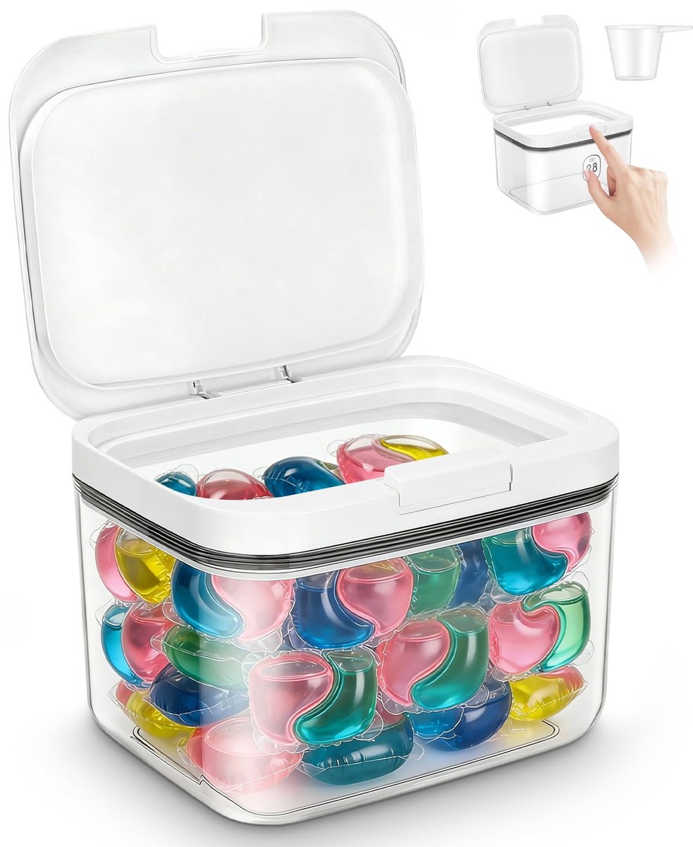 carmdering - Waspoeder Dispenser - Wasmiddel Bak - Opbergcontainer - Automatisch Pop-up Deksel - Luchtdichte Siliconen Ring - PET En PP Materiaal - Krasbestendig En Duurzaam - Eénhandige Bediening Voor Huishouden - 1 Stuk