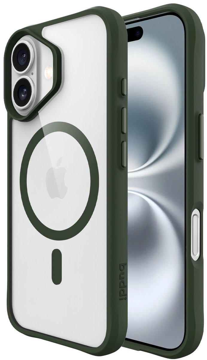 Buddi Hybrid - Hoesje Geschikt voor Apple iPhone 16 - Compatibel met MagSafe - Back Cover met Magneet - Magnetische Beschermhoes - Transparant Groen