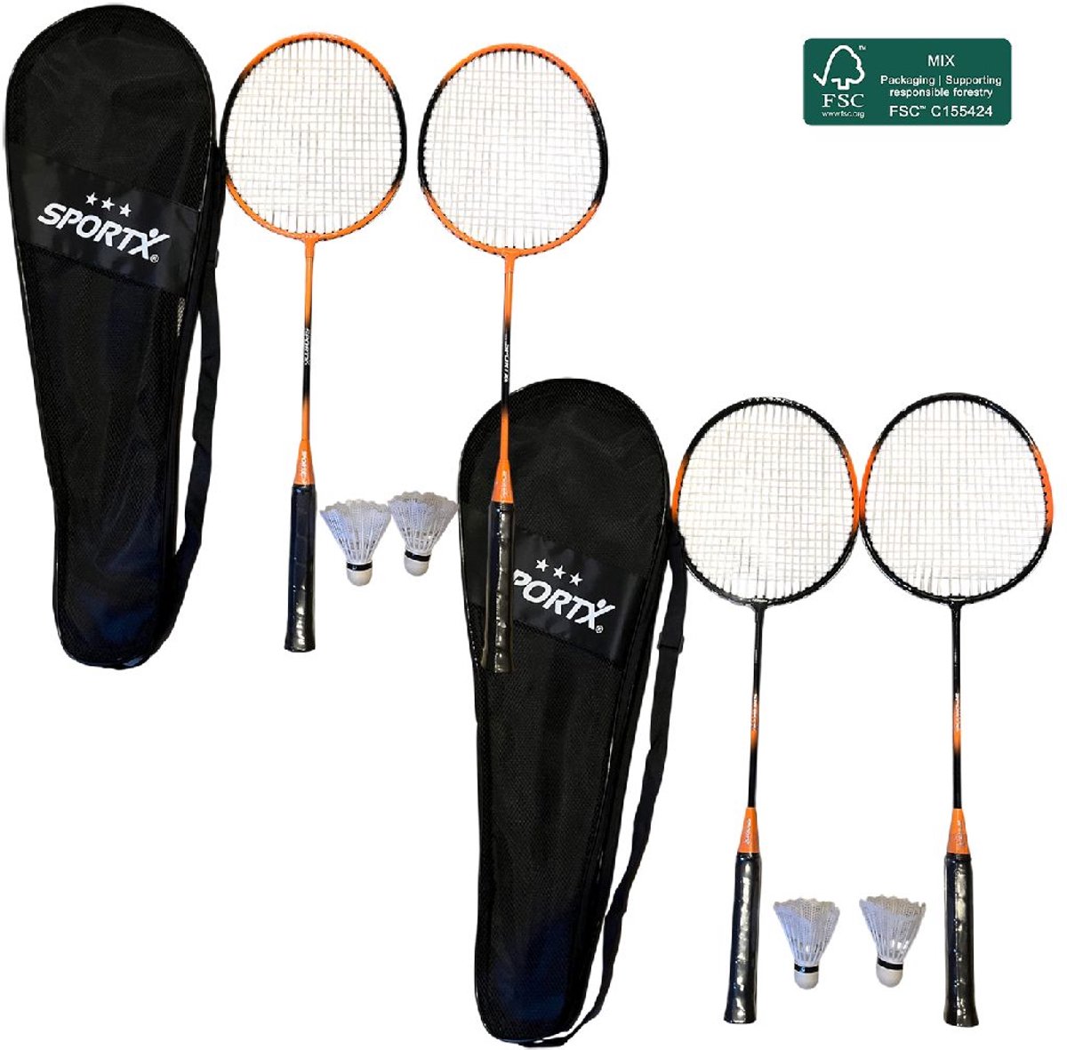 SportX badmintonset - 3 ster kwaliteit - FSC houten rackets.