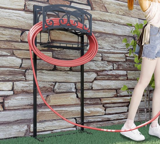 QWORK Slanghouder Muur – Zwart, Tot 50 Kg Draagvermogen – Voor Tuin, Garage Of Werkplaats – Stevig En Roestbestendig