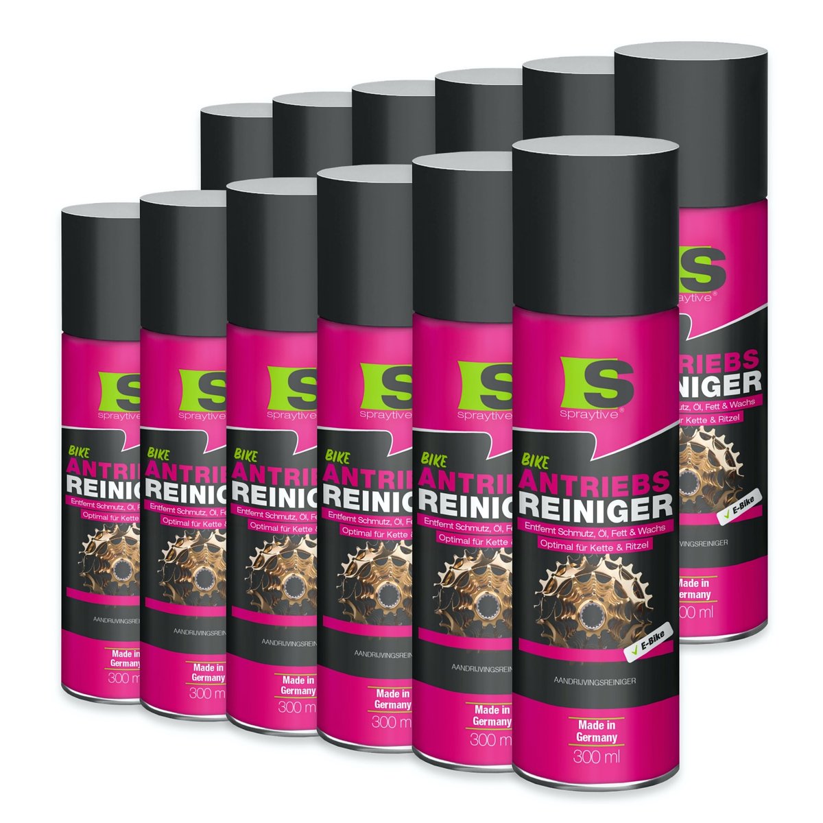 Spraytive 12x 300ml aandrijfreiniger – kettingreiniger & fiets ontvetter voor ketting, cassette en aandrijving – verwijdert vet, olie en vuil