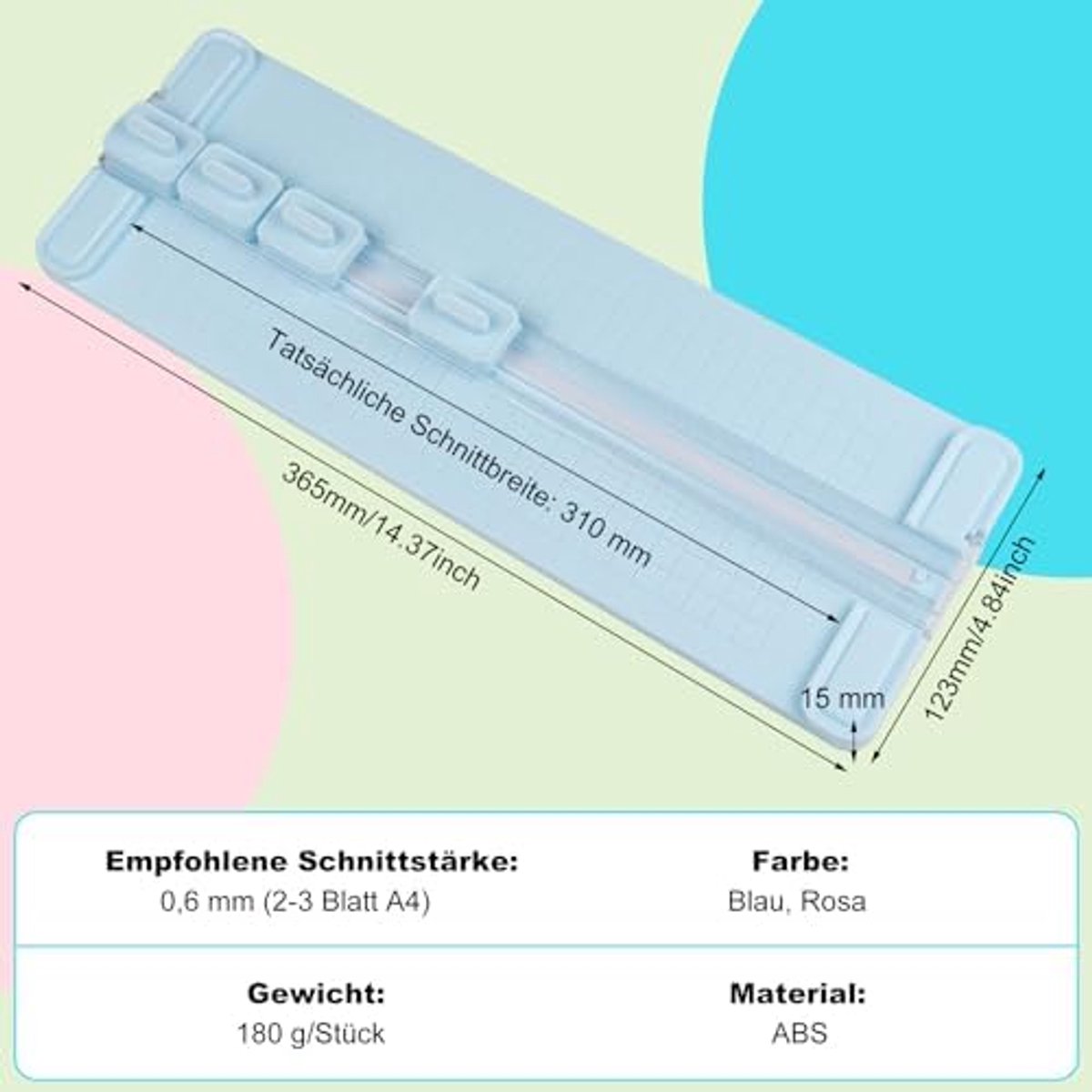 4-in-1 Papiersnijder - Snijapparaat Kaarten - Scrapbooking Knutselen - Met Groefgereedschap - 20 x 30 cm - Blauw Roze