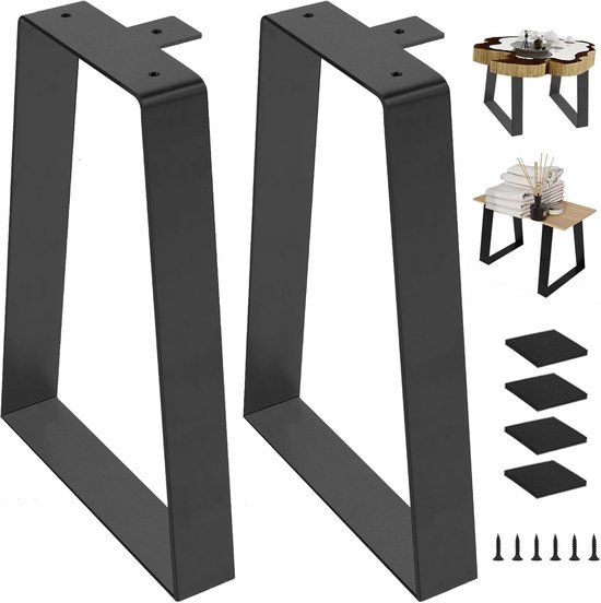 Set Van 2 Zwarte Trapezium Tafelpoten 40 Cm Zware Kwaliteit Metalen Set Van 2 Zwarte Trapezium Tafelpoten 40 Cm Zware Kwaliteit Metalen