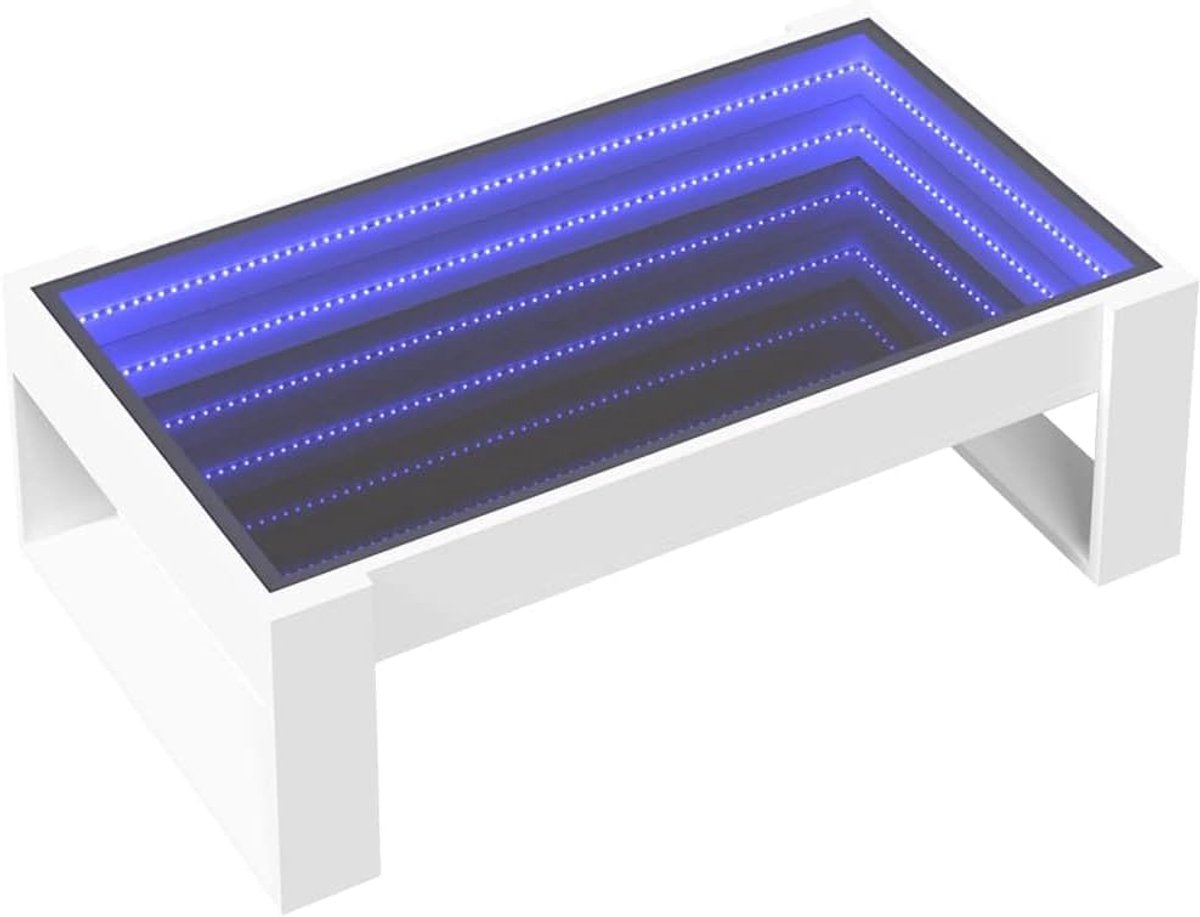 Salontafel met LED - Bijzettafel Woonkamer - Verlichting Creëren - Infinity Spiegel Effect - 90x53x30 cm - Wit