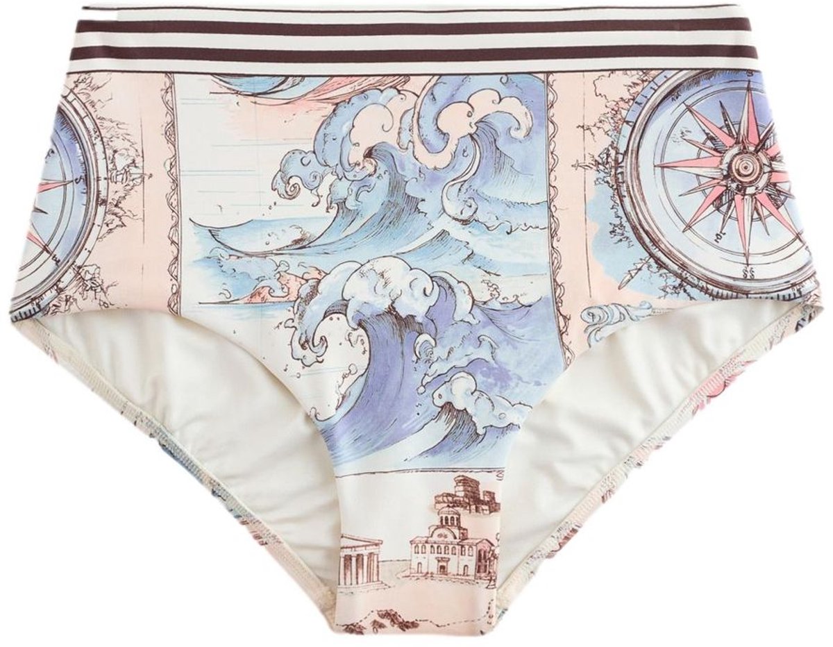 Next Dames - Bikinislip met hoge taille en hoge beenuitsnijding - Crème Cream/Blue Map