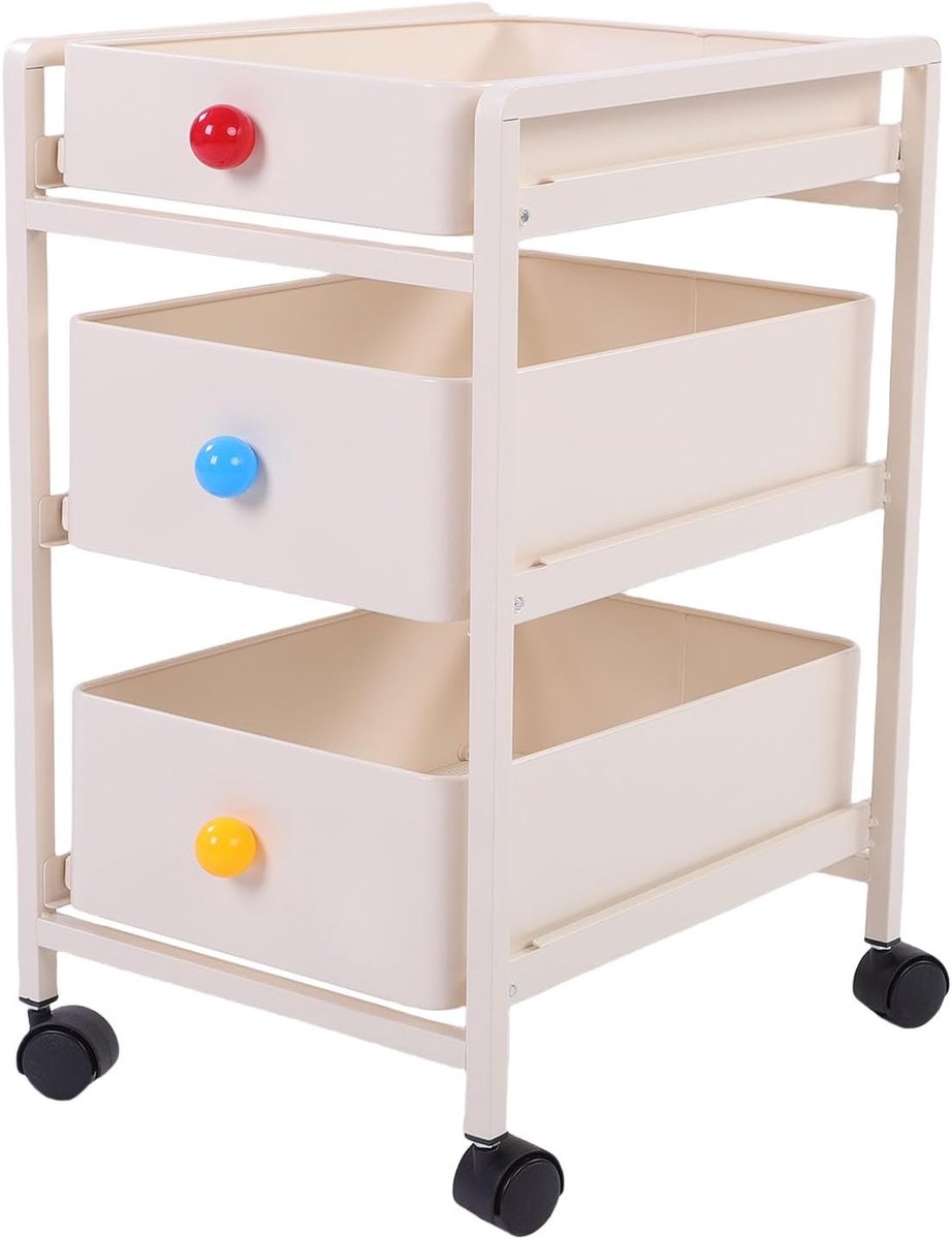 Opbergwagen - Rollende Organizer - Ruimte Besparen - 360 Graden Wielen - 52 x 40 x 33 cm - Melkachtig Wit